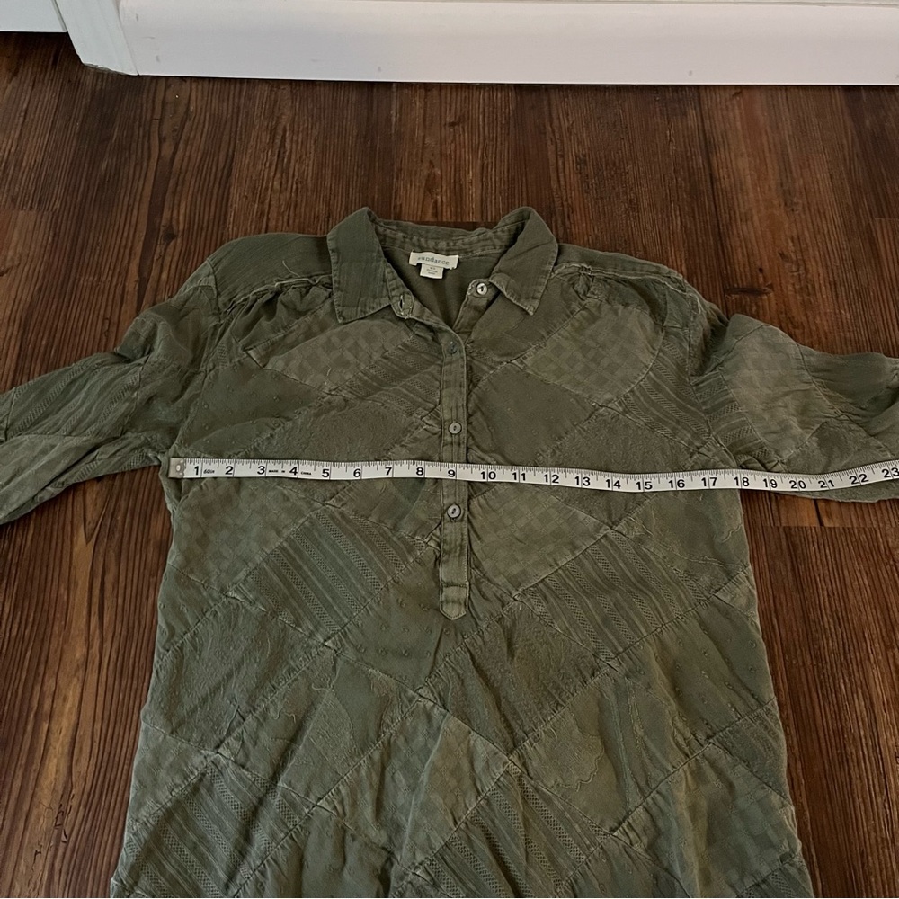 Sundance Green Patchwork Texture Half Button Coll… - image 2